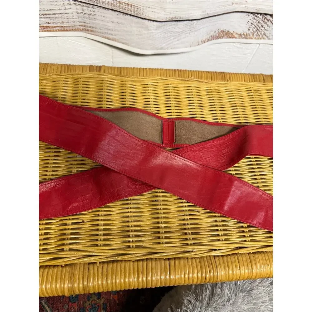 Leather Wrap Tie Belt Red Vintage